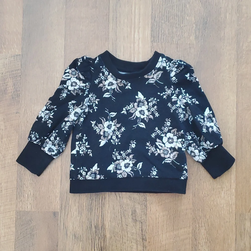 Janie & Jack Floral Puff Sleeve French Terry Black Sweatshirt Girls‎ Size 18-2M